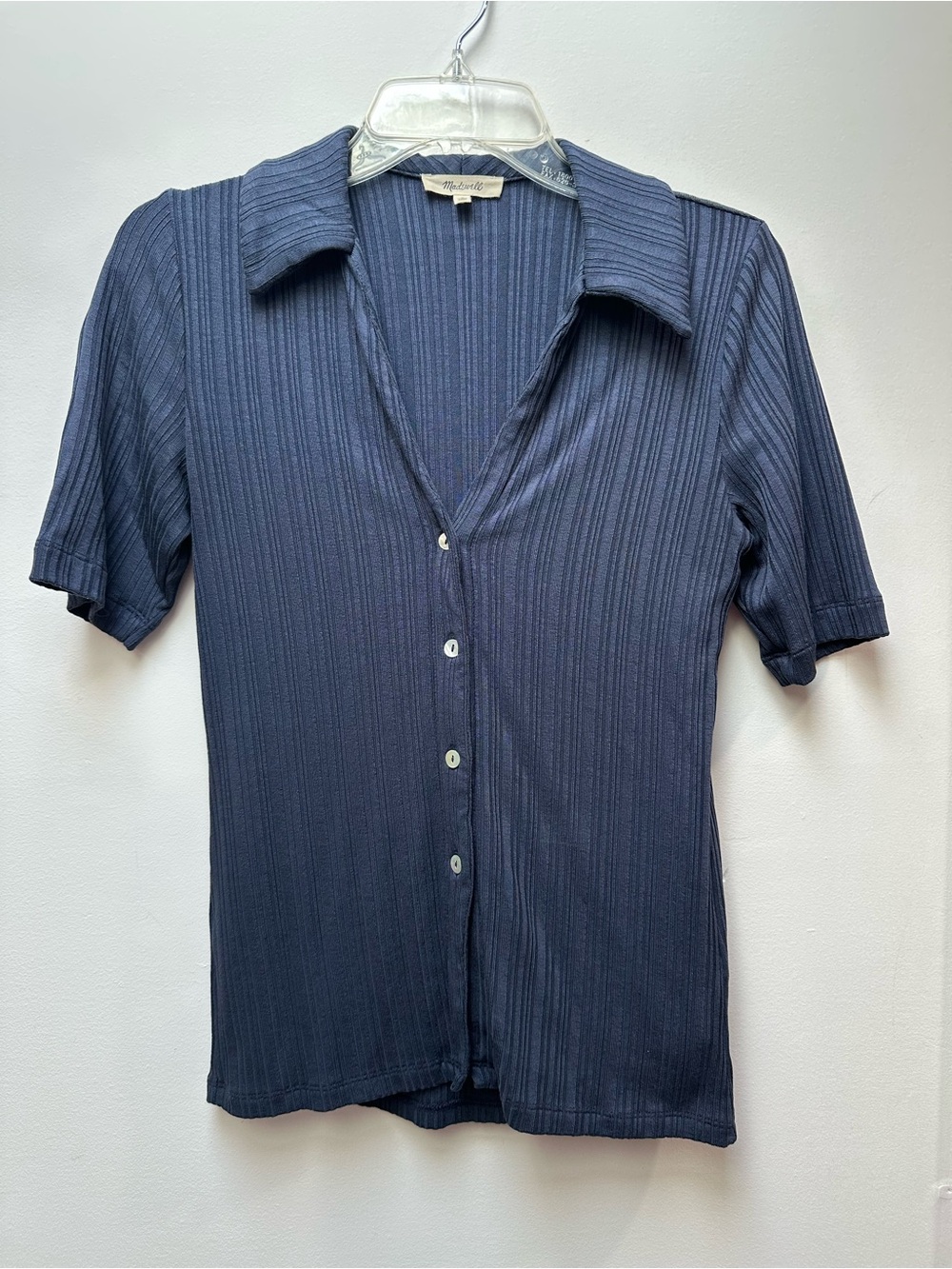 Madewell Navy Ribbed Short-Sleeve Button-Down Shirt Size Small